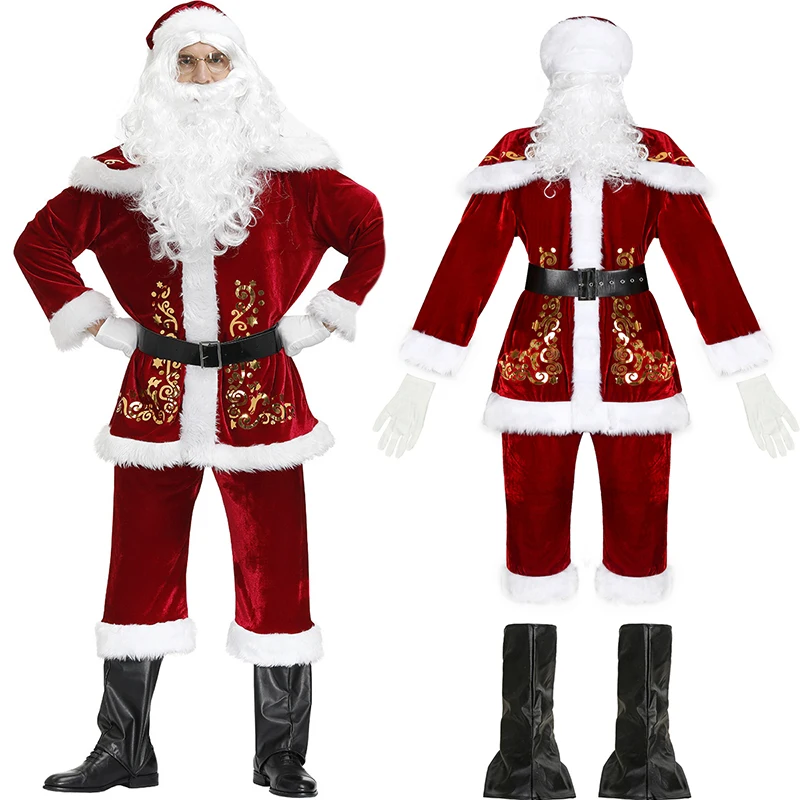 

Men's Deluxe Santa Suit Christmas Adult Santa Claus Costume Velvet Red Cosplay Clothes Santa Fancy Xmas Party Costumes