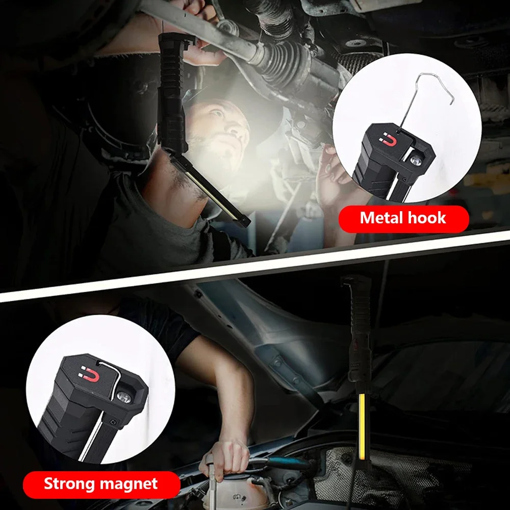접이식 COB XPE LED 작업등 USB 충전식 휴대용 손전등 마그네틱 베이스 후크 자동차 수리 비상 검사 레드 SOS