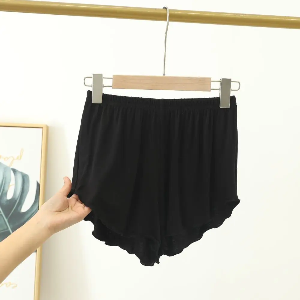 Women Modal Sleep Bottoms Comfortable Female Solid Color Pajama Shorts With Ruffles Hem Summer Thin Casual Loose Home Clothes_ecoleips.com