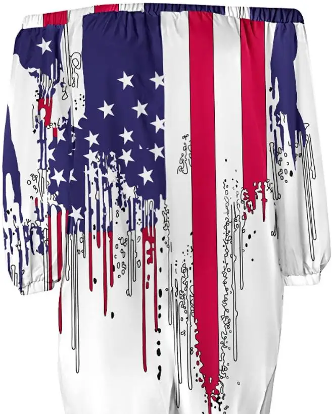 Women's Summer Jumpsuit One Shoulderl Ong Sleeved,neckline Up, Large Size, Independence Day Flag Print Off The Shoulder Jumpsuit
