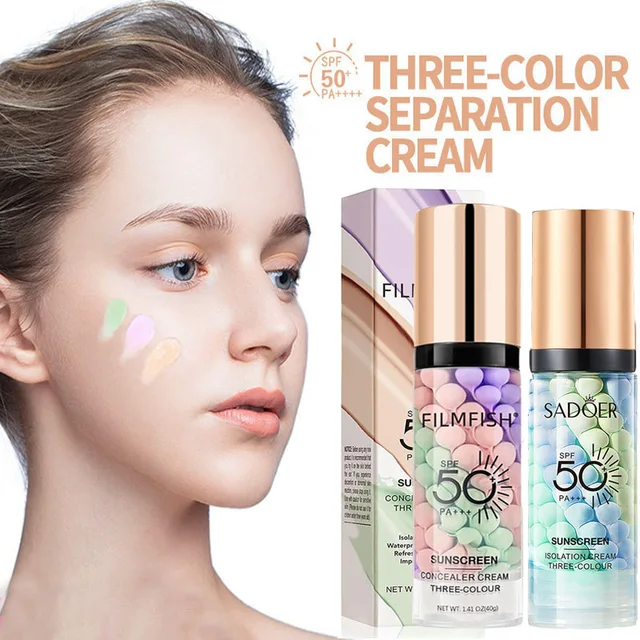 Face Makeup Primer Tri-color Cream Contour Color Isolation Waterproof Makeup Foundation Natural Makeup Base Cream 40g 1