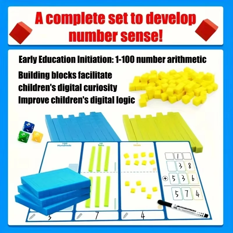 Montessori Math Cubes Digital Learning Toys Early Education Decimal 3D Math Cubes Logical Thinking Training Parish Teaching Aids