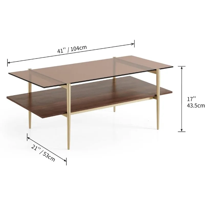 Tadio Double Layer Glass Coffee Table for Living Room,  MDF Bottom Shelf 2