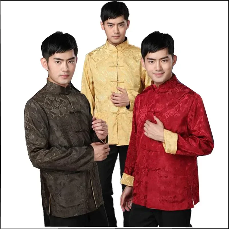 Tang Suit Traditional Chinese Clothing for Men Shirt Jacket Double Wear Collar Cheongsam Top Retro News Year Clothes Kung Fu