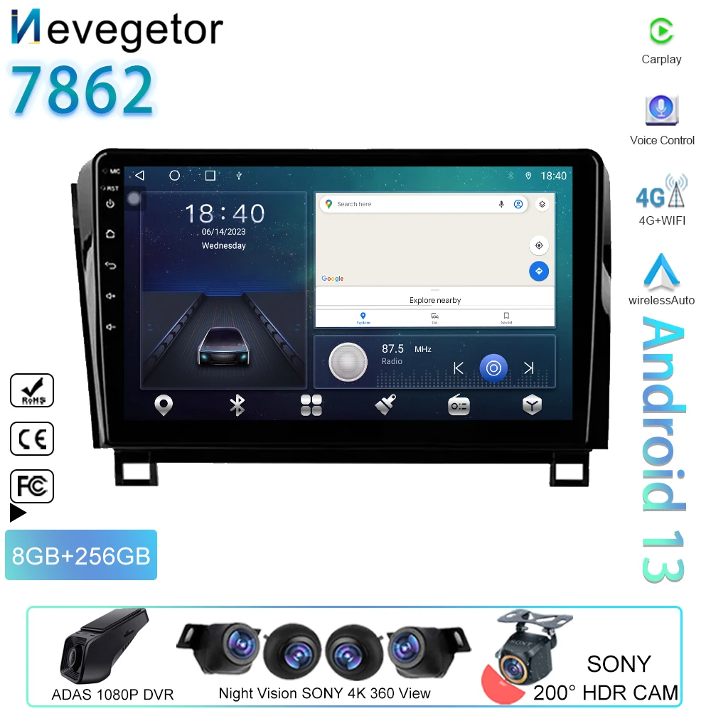 

Android 13 для Toyota Tundra XK50 2007 - 2013 Sequoia XK60 2008 - 2017 Автомобильный мультимедийный плеер GPS навигация Авторадио Carplay