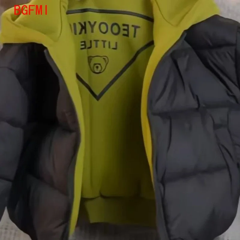 Girls Boys Reversible Cotton Padded Jacket Children's Winter Overalls Korean Thick Kids Outerwear Hooded Teenager Padding Coat