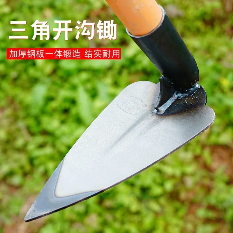Manganese Steel Triangular Pointed Pickaxe Pull Hoe for Fertilization Ridging Furrowing Wooden Handle Pointed Hoe