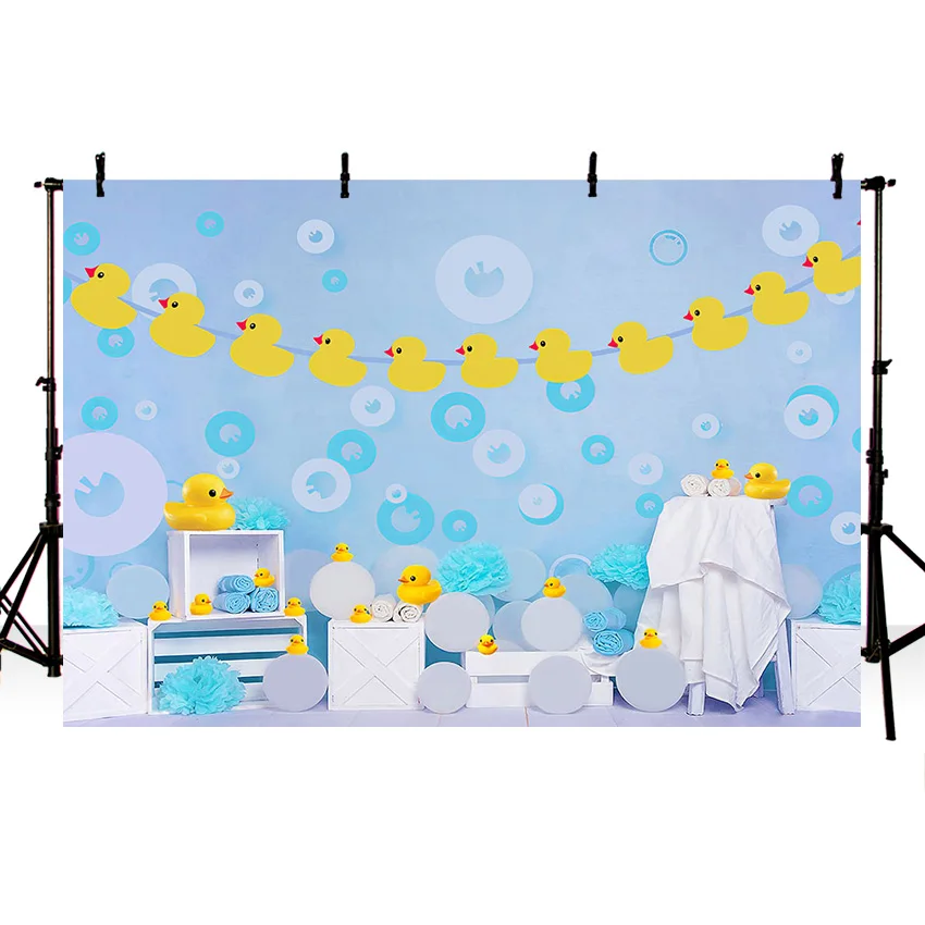 Mehofond Child Birthday Photography Background Little Yellow Duck Toy Bubbles Bathroom Wood Door Decor Baby Shower Backdrop Prop photo backdrop