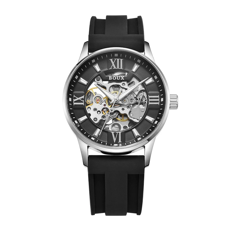 

BOUX Fashion Men's Automatic Mechanical Watches Hardlex Mirror Silicone Strap Wristwatches For Men Super Luminous Waterproof