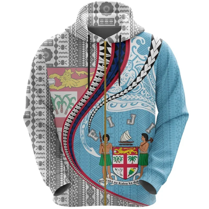 thumbnail image 1 of Sudadera con capucha y cremallera con gráfico de la bandera de Fiji para hombres y mujeres, sudaderas con emblema nacional con estampado 3D, suéter holgado de manga larga con cremallera para niños de, 1 of 5