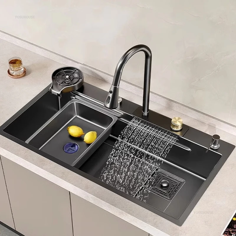 Creative Raindance Waterfall Sinks for Hotel Modern Thickened Metal Durable Kitchen Sink Simple Designer Kitchen Sinks for Farm