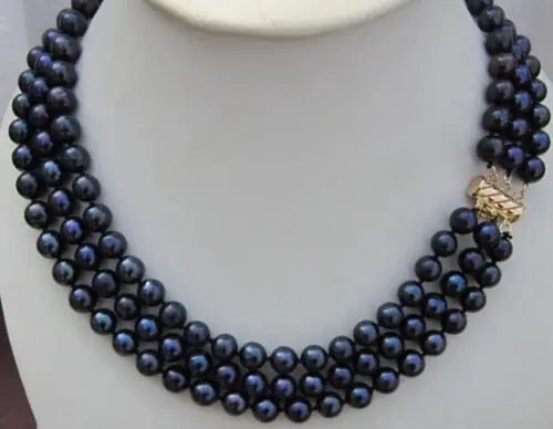 

Красивое 3-рядное ожерелье из черного таитянского жемчуга 8-9 мм 17-18-19 дюймов