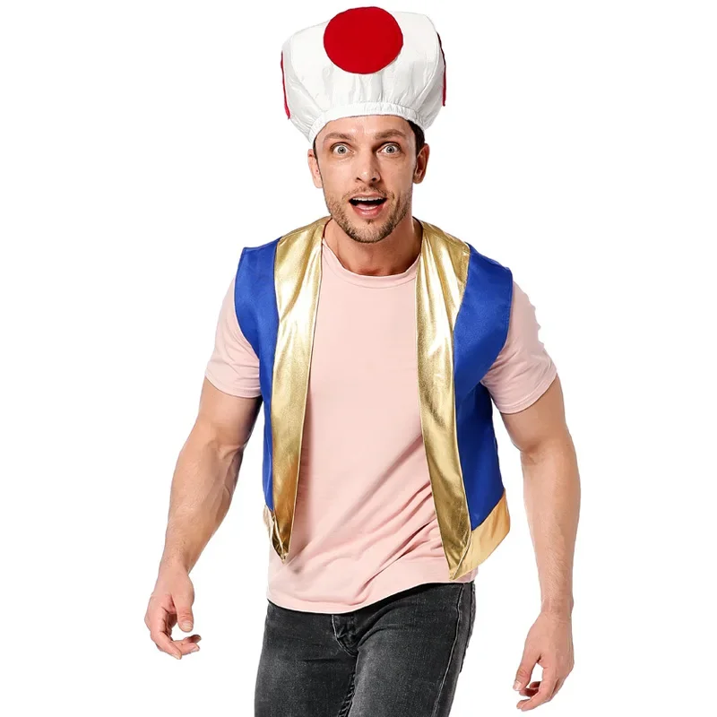 

Men Mushroom Hat Adult Toad Costume Cosplay Captain Chino Halloween Costumes Fancy Dress