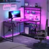 Adult Collection L Shape Power Outlets and LED Black Gaming Desk, Black 1