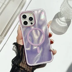 Glitter Water Ripple Dazzling Aurora MagSafe Phone Case with Wireless Charging Laser Cover - iPhone 12 Pro (Purple)