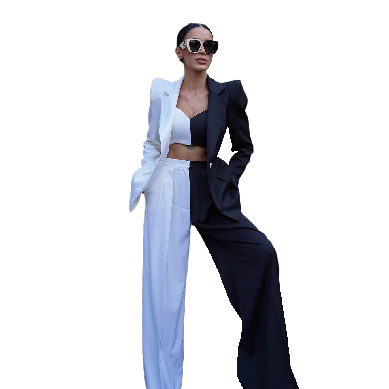 3 Pieces Women Pants Suits Jacket Formal Corset Pant Blazer Peak Lapel  Color Matching Daily Customize Wedding Prom Party Wear