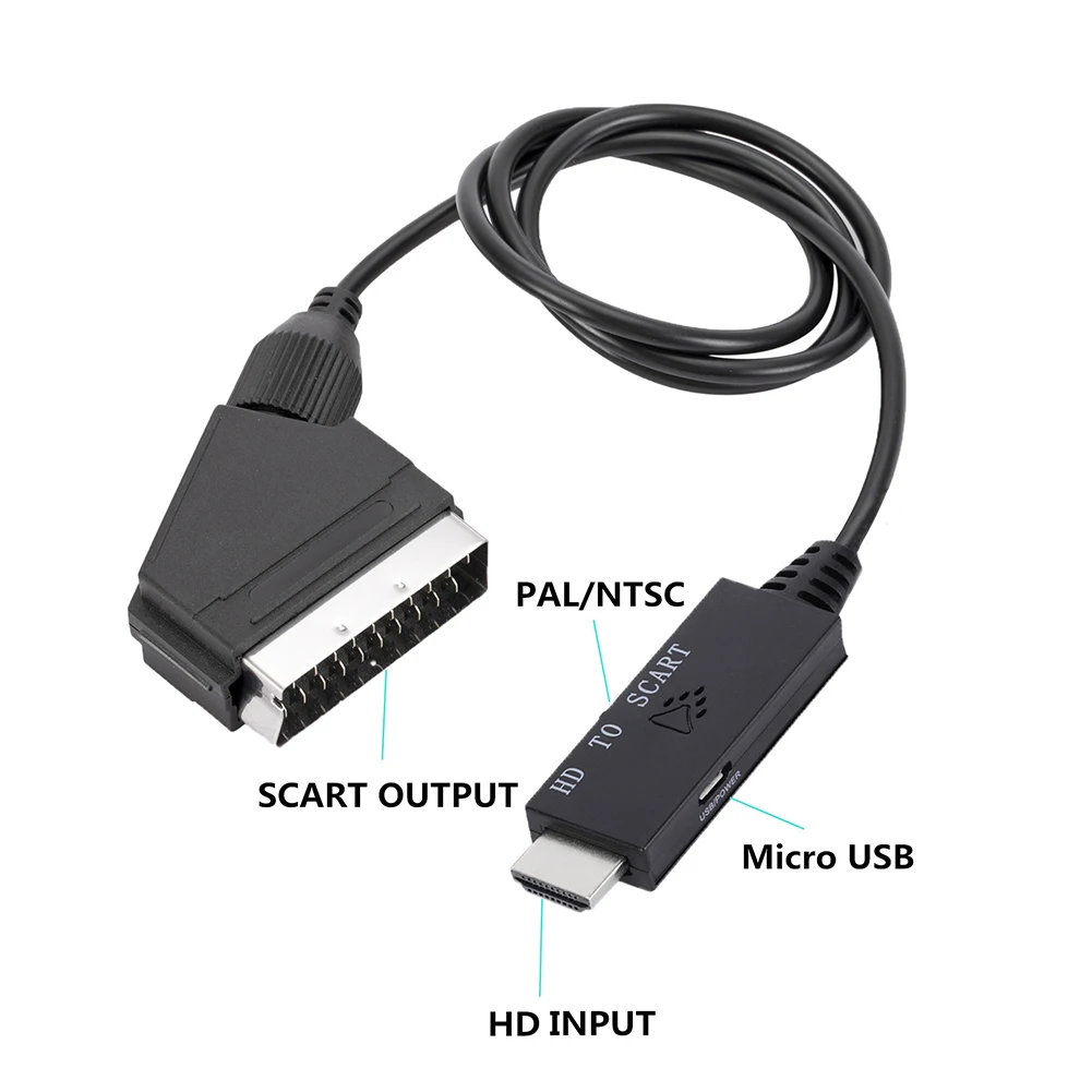 Converter Adapter Plug and Play with USB Power Cable HDMI-Compatible To Scart Converter Cable Low Power Consumption