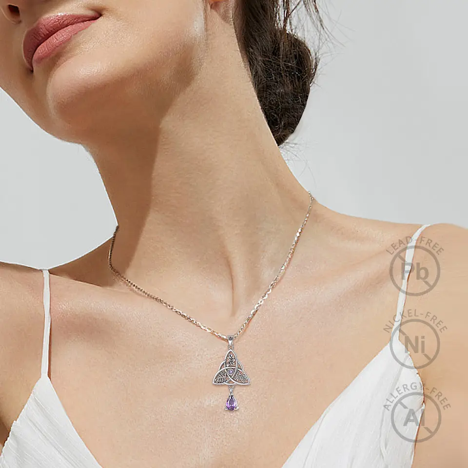 EUEAVAN Nodo celtico irlandese Collana Nodo della Strega Orecchini Set Nordico Minimalista Ciondolo Geometrico Amuleto Portafortuna Set Gioielli Donna Ragazza (Collana d'argento infinita
