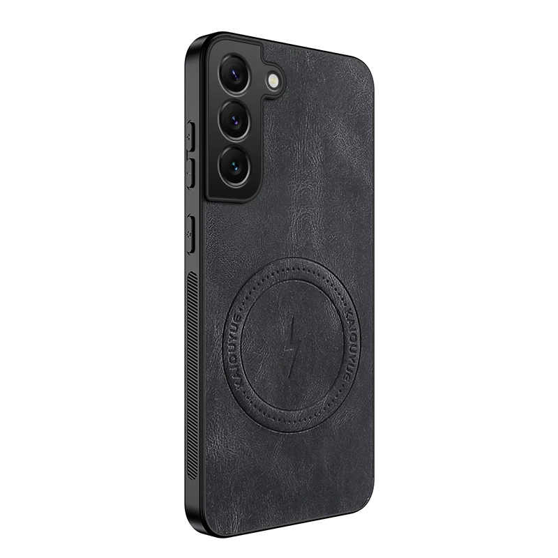 Leather Matte Frosted Magnetic Shockproof Phone Case with Soft Bumper Cover