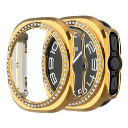 Elegant Diamond Bling Case with Hollow PC Protective Cover for Watch 7 Ultra 47mm (Gold)
