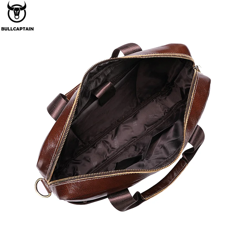 BULLCAPTAIN Leather Laptop Bag, Top Layer Leather 15" Laptop Bag Men's Laptop Briefcase Briefcase Work Business Travel Bag 053 4