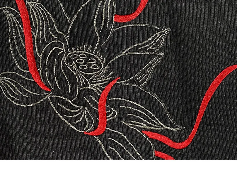 Qilin Kirin Stickerei Kurzarm T-Shirt Herren Rundhals Baumwolle Atmungsaktives Top T-Shirt für Männer Schwarz Hiphop Kylin SummerA1 – Detail 7