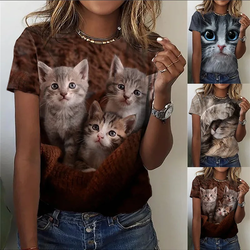 

2023 Summer Women's Casual Animal Print Short-Sleeved Round-Neck T-Shirt Female & Lady Fashion Commuter Top Woman Clothing