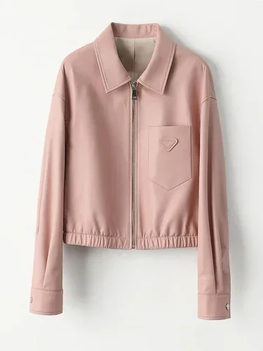 thumbnail image 1 of Chaqueta corta de cuero genuino para mujer, tendencia primavera otoño 2024, abrigos de moto de piel de oveja real de alta gama, 1 of 5