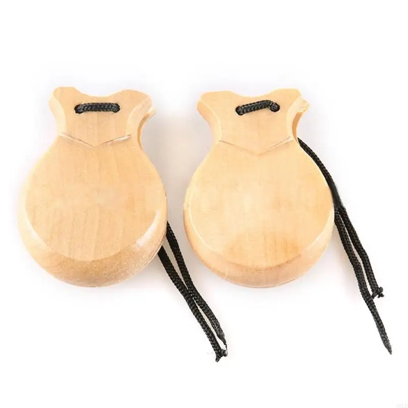 A9LD 2 Pcs Flamenco Dance Castanets with String Percussion Musical Instrument