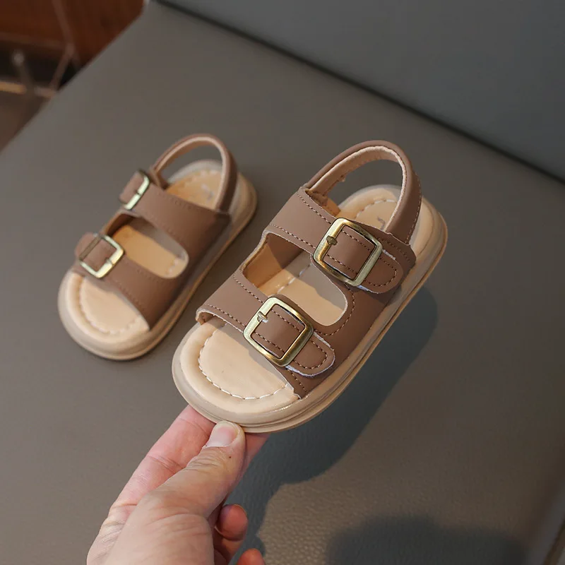 2024 Stylish Summer Baby Sandals for Boys Girls Non-Slip PU Leather Outdoor Walking Shoes Solid Toddlers Beach Shoes 1-4Y H04202 4