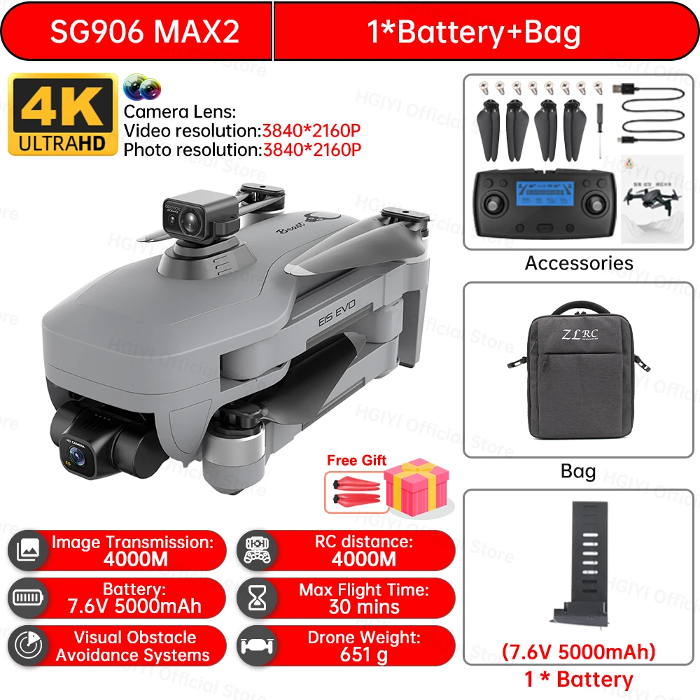 gopro drone HGIYI SG906 MAX2 5000mAH GPS Drone 4K Professional Camera with 3-Axis Gimbal 360 Obstacle Avoidance 906 MAX Brushless Quadcopter best drone with camera Camera Drones