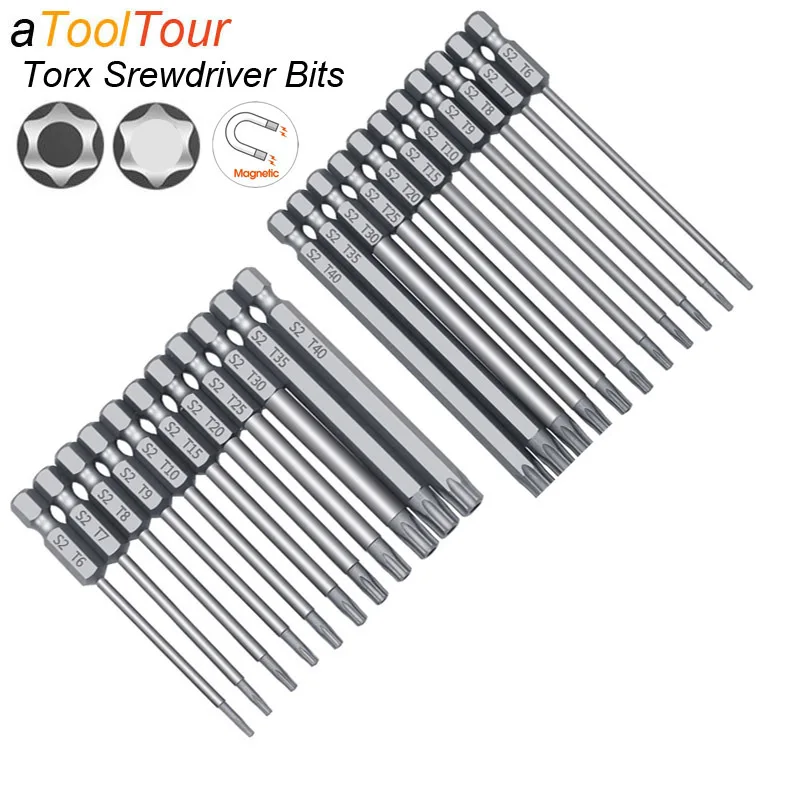 Torx Screwdriver Flat Head Tamper Proof Security Drill Bit Set for Electric Drill Magnetic Extension Adapter Star Hex Spline Bit 2