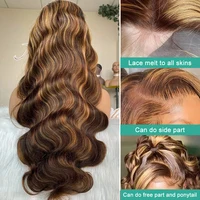 13x6 mettre en évidence Hd dentelle frontale perruque cheveux humains P4/27 couleur miel blond perruques de cheveux humains 40 pouces vague de corps pour les femmes 4