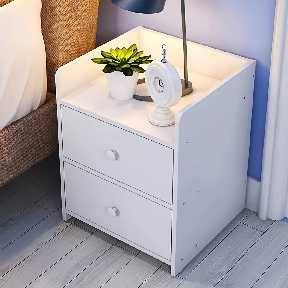 1pc White 2-layer Drawer Bedroom Nightstand Modern Minimalist Style Bedside Multi-layer Storage Unit Suitable for Bedroom, Living Room and Kitchen, Modern Furniture Design
