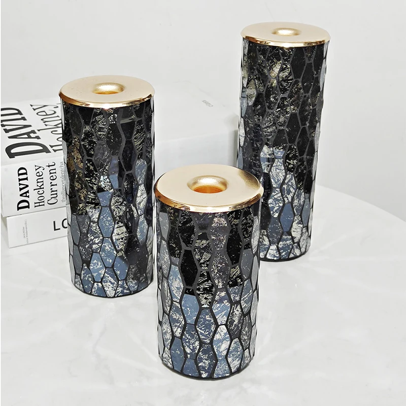

Design Vintage Glass Candlestick Dining Table Pillar Nordic Golden Candle Holder Transparent Candelabros Decorativos Room Decor