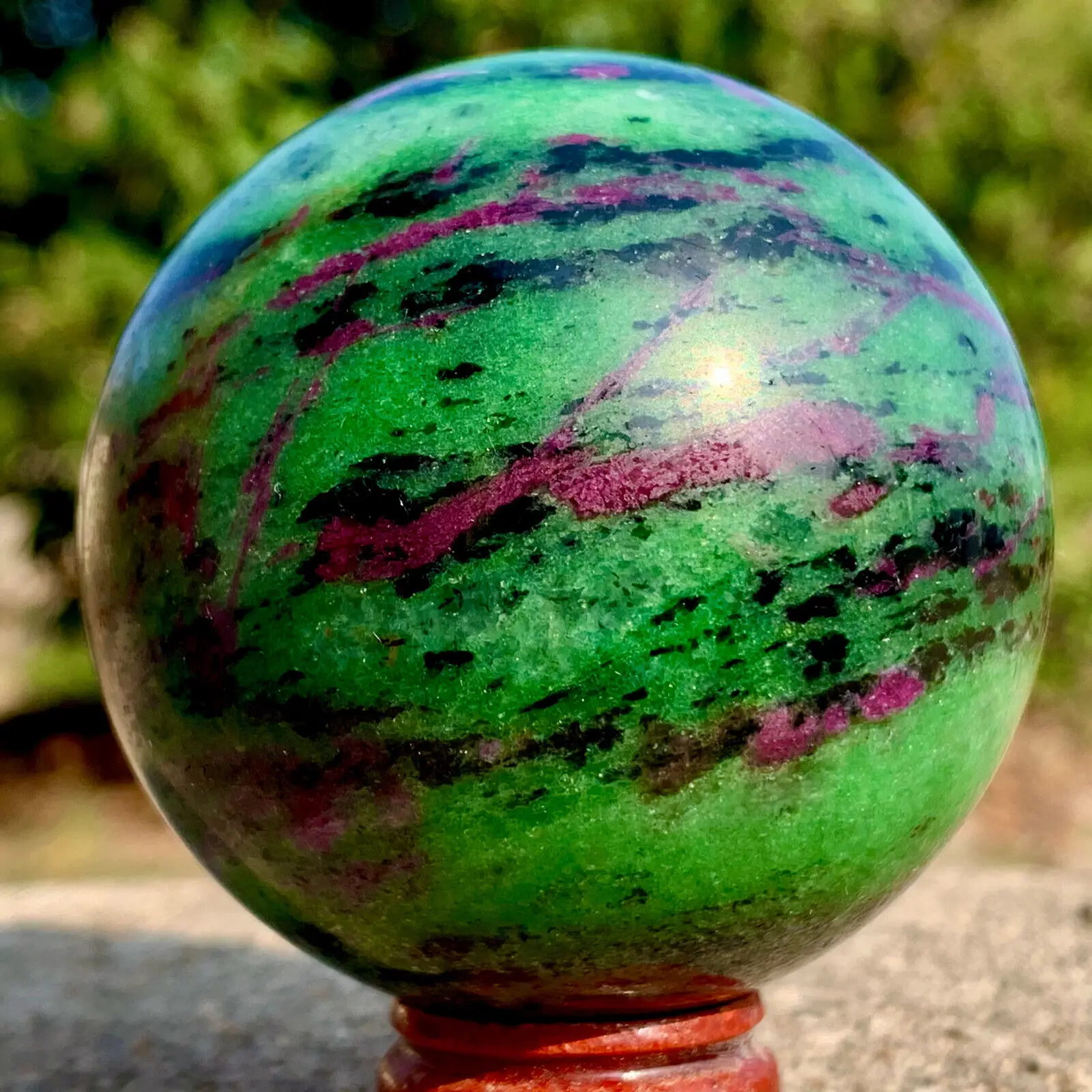 Natural Ruby Zoisite Ball Epidote Quartz Crystal Spheres Red Green Treasure Minerals Reiki Energy Healing Stones Room Decorate 2