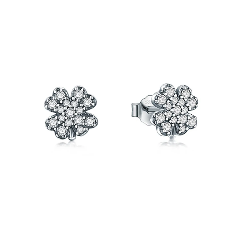 

Серьги-гвоздики женские из серебра 100% пробы с клевером на удачу