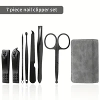7 in 1 Nail Clippers and Beauty Tool Portable Set, Martensitic Stainless Steel Manicure Set, with Gray Leather Bag, Suitable for 2