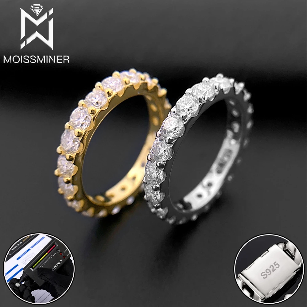 2.0mm VVS Moissanite Rings For Wedding Iced Out Real Diamond Ring Jewelry Men High-End Jewelry Pass Tester Free Shipping hive moissanite rings for women s925 silver diamond wedding ring finger jewelry men pass tester free shipping