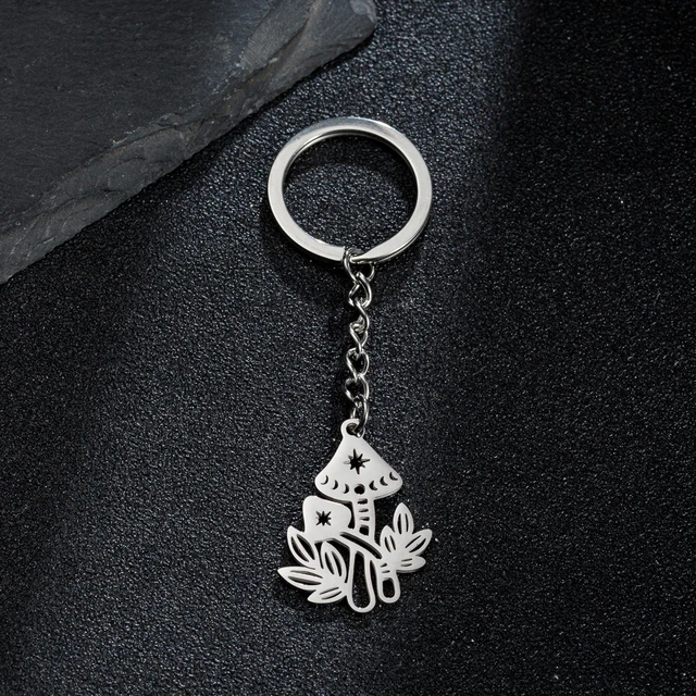 Yiustar Stainless Steel Keychain Hollow Mushroom Pendant Keyring for Women Men Creative Party Jewelry Accessories Gift