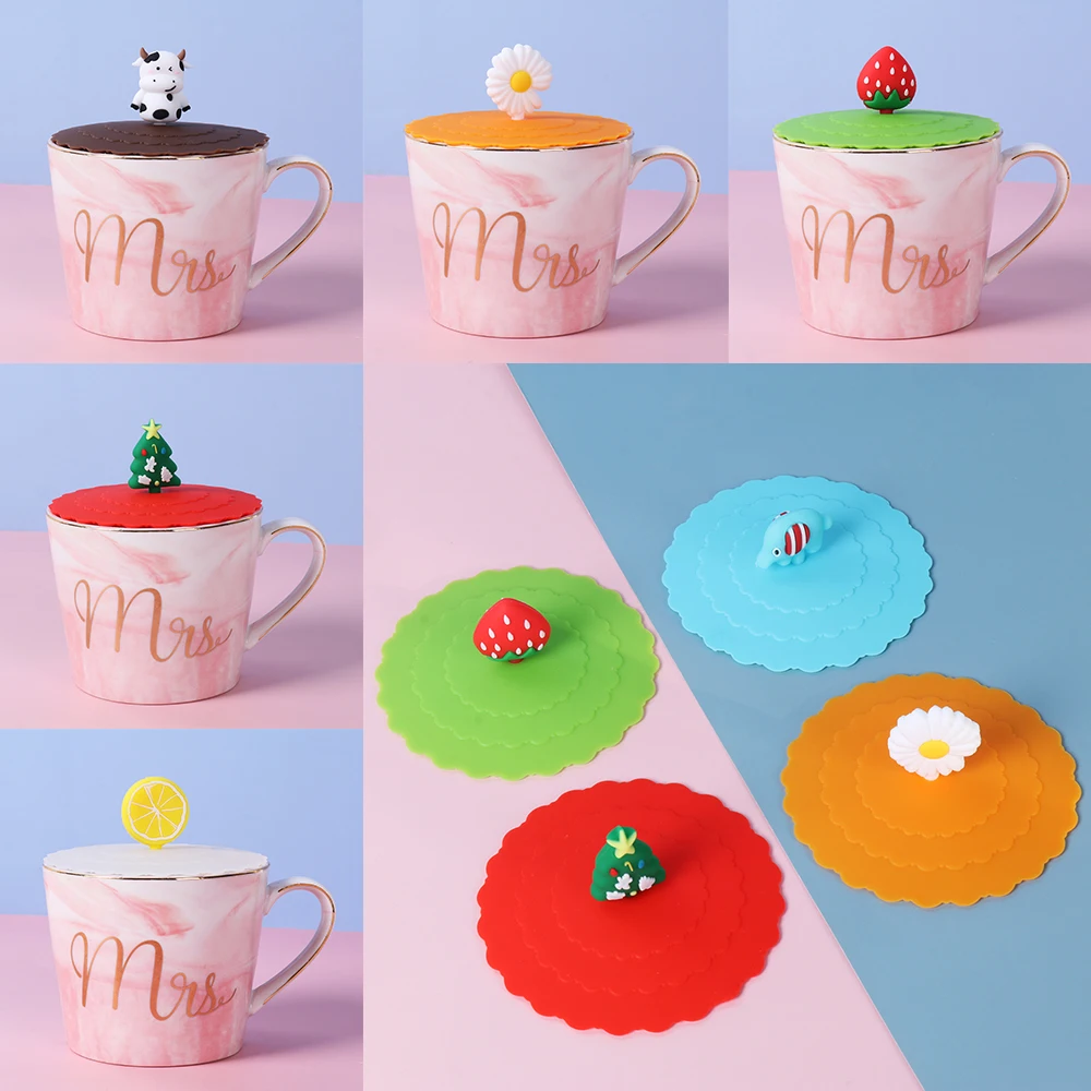 Cup Cover Tumbler Cover 10cm Cartoon Cute Silicone Cup Cover Heat-resistant Leak Proof Sealed Lids Cap Dustproof Cup Cover