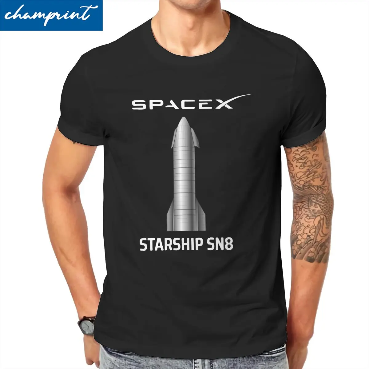 

SpaceX Starship Sn8 Men T Shirt Funny Tee Shirt Short Sleeve Round Collar T-Shirts Pure Cotton 6XL Tops