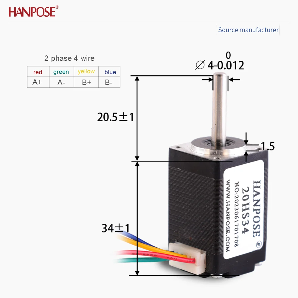 NEMA8 20HS34 미니어처 스테퍼 모터 0.021N. m 0.8A 3D 프린팅 액세서리 모터 제조업체 직접 판매 재고 있음