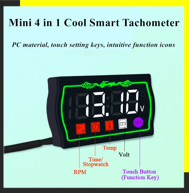 

Koso мотоциклы время воды температура воздуха напряжение Счетчик времени мини 4 в 1 светодиодный цифровой дисплей Quad meter