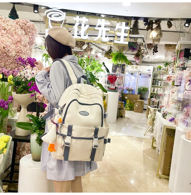 New High School Harajuku Double Buckle Women Backpack School Bags Teenage Girls Kawaii Backpack Waterproof Student Bag Mochila