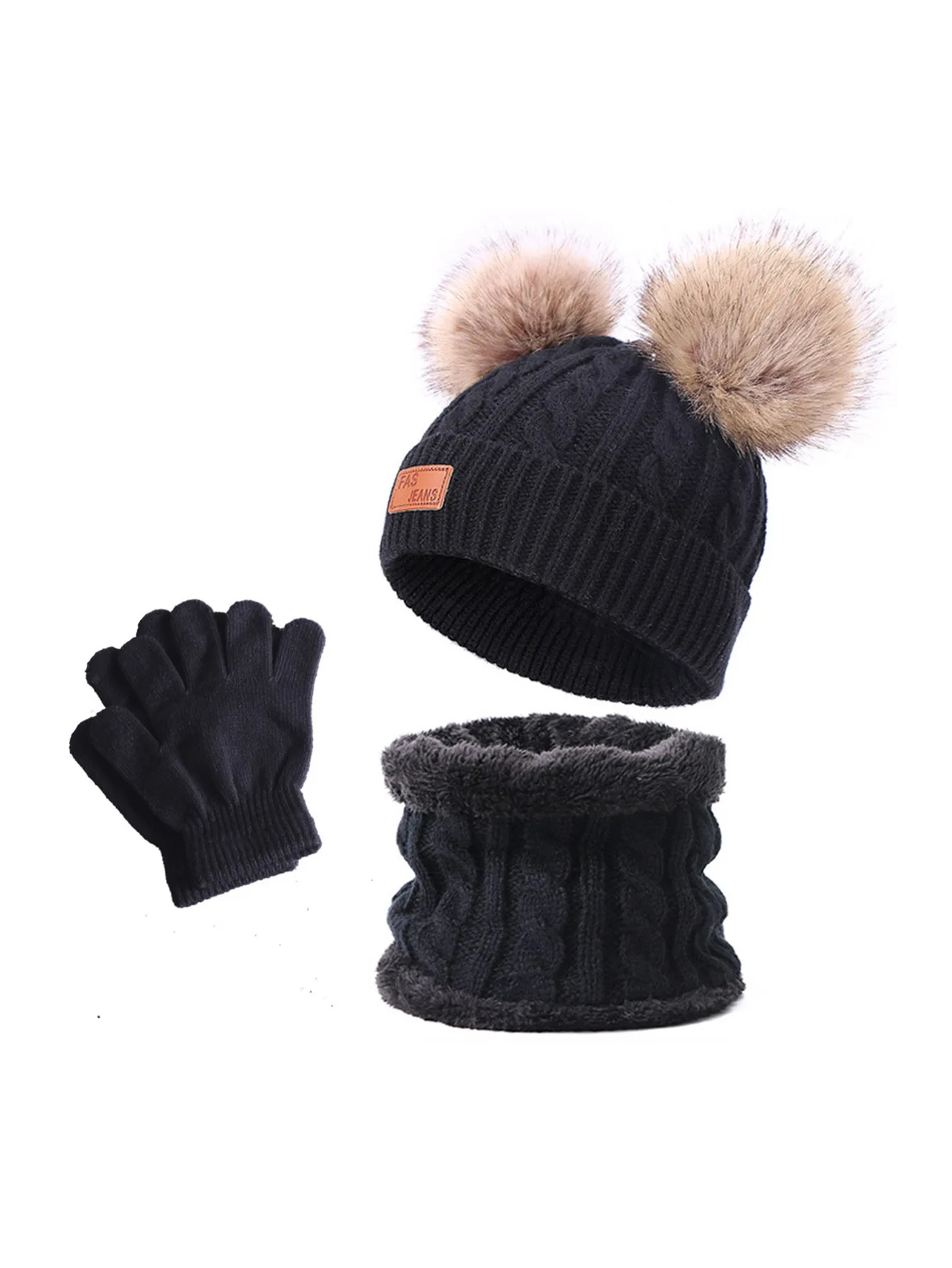 Knitted Hat and Mitten Set for Baby Boys and Girls, Thick Warm Beanie Cap, Gloves for Infant, Winter, 1-5 Years Old