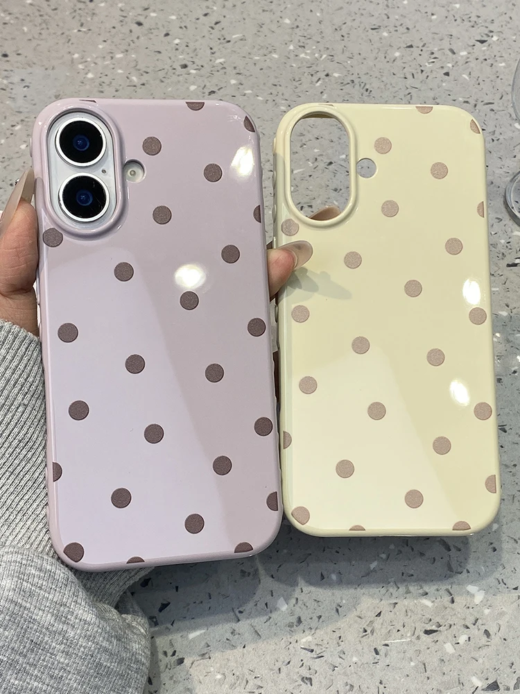 Chic Purple and Beige Polka Dots Glossy Protective Phone Case