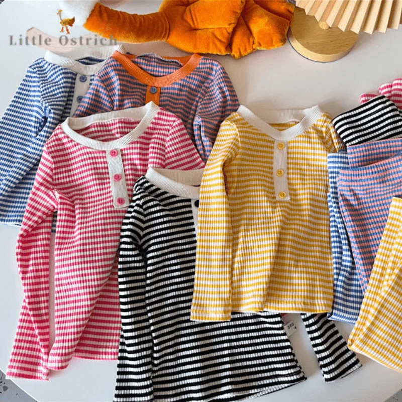 

Baby Girl Boy Cotton Striped Clothes Set Shirt+Pant Long Sleeve Casual Top Child Spring Summer Homesuit Baby Clothes 12M-10T