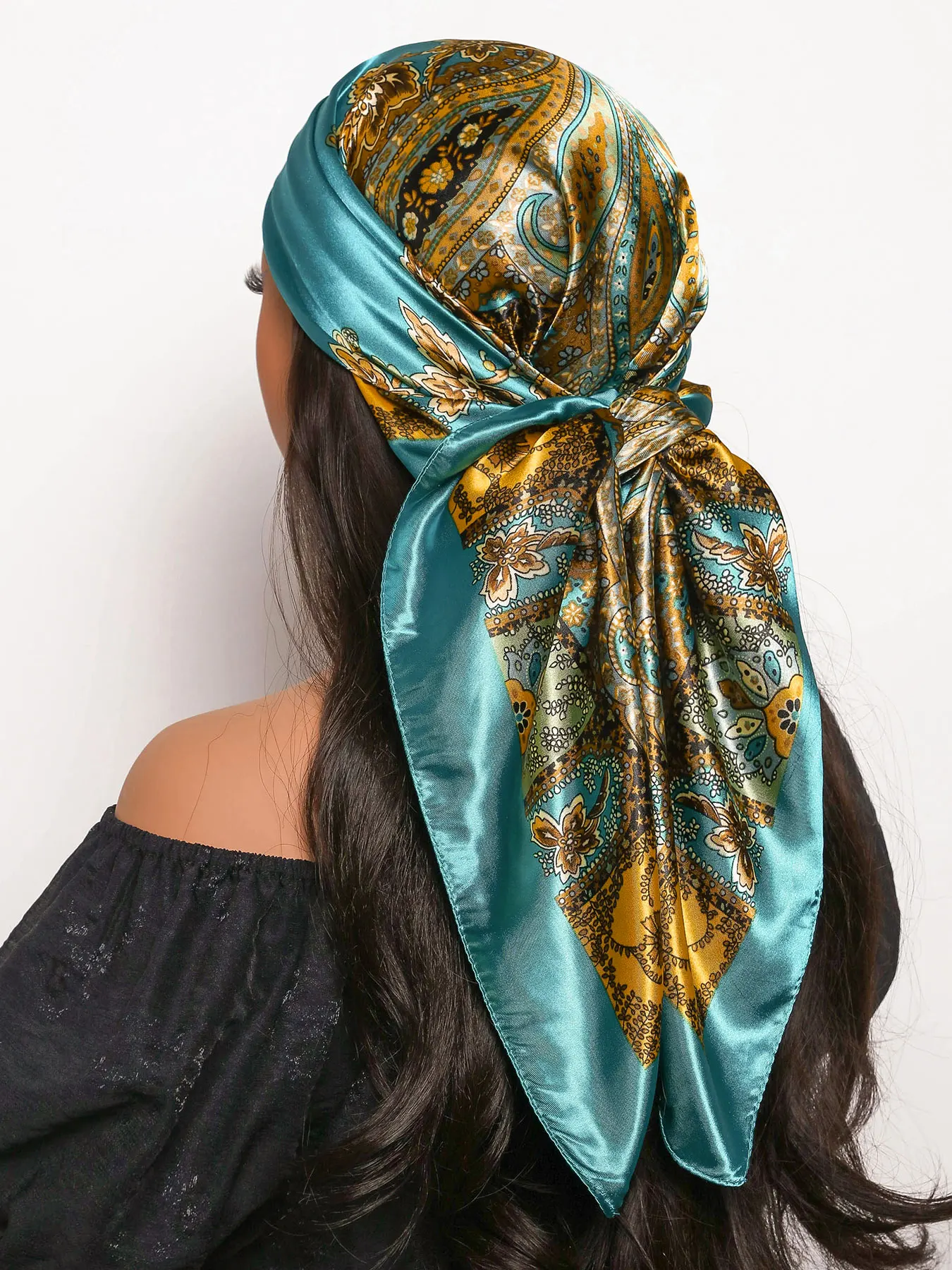 90*90cm Hair Scarf Women Fashion Designer Beautiful Paisley Foulard Soft Satin Shawl Kerchief Square Silk Scarfs Neck Headscarf