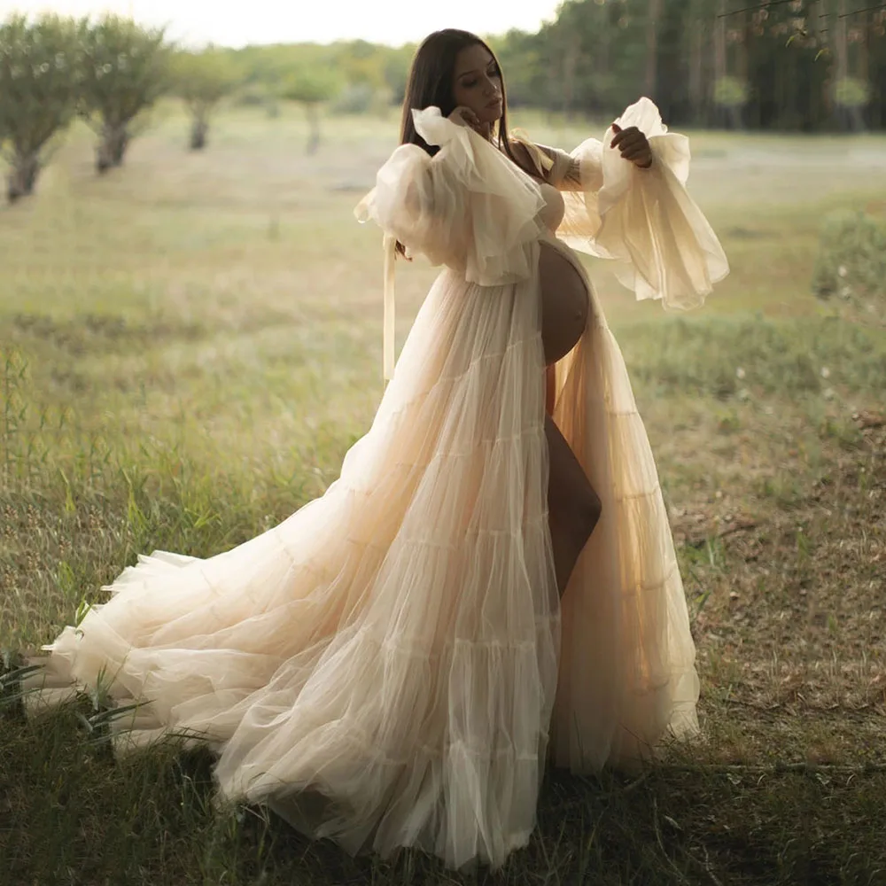 

Graceful Maternity Dresses for Women Fluffy Tulle Pregnancy Women Photo Shoot Dress Maternity Robes Custom Made